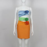 Floral Color Short Slim Tube Top Tied Dress